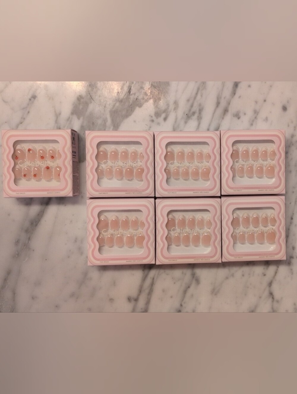 7 Boxes Celebritips Press-On Nails Pink & Clear NWT